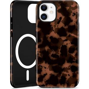 Jusy Compatible with MagSafe Brown Tortoise Shell Print Phone Case for iPhone 12/12 Pro, Amber Trendy Luxury Magnetic Soft TPU and Hard PC Protective Phone Cover for Women Girls - Brown