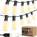 Jedavai Upgraded LED Outdoor String Lights 210Ft Shatterproof Waterproof ST38 Vintage Edison Bulbs Patio Lights Energy Saving Hanging Outdoor for Christmas Porch Deck Garden Backyard Wedding Party