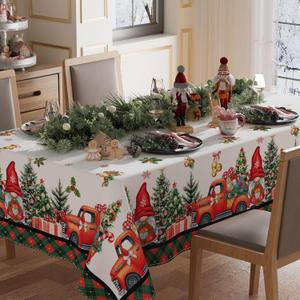 XCHI Gnomes Truck Tree Christmas Tablecloth Square Winter Table Cloth Washable Table Covers for Indoor Dining Home Party Xmas Decorations 60x60 Inch