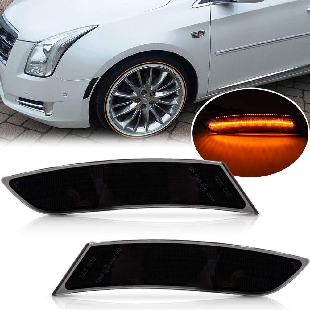 LED Front Side Marker Lamps Replacement for Cadillac XTS 2013 2014 2015 2016 2017 Smoked Lens Amber LED Turn Singal Lights Kits Replace OEM Sidemarker Lamps