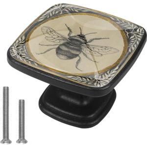 4 Pcs Square Cabinet Handle Cupboard Knob Drawer Pulls Handle Bee Drawer Knobs with Screws Furniture Decoration