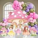 114 Pcs Fairy Wonderland Party Decorations Set Mushroom Backdrop Large Fairy Mushroom Cardboard Cutouts Yard Signs Balloon Garland Arch Kit Photo Props for Fairytale Birthday Party Supplies