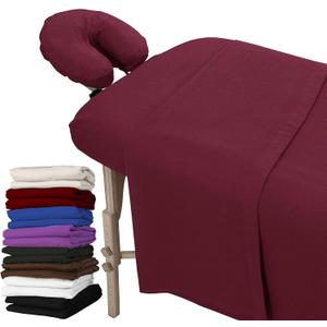 London Linens Extra Thick 3 Piece Set Massage Table Sheets Set - 100% Natural Cotton Flannel - Includes Massage Table Cover, Massage Fitted Sheet, and Massage Face Rest Cover (Burgundy)