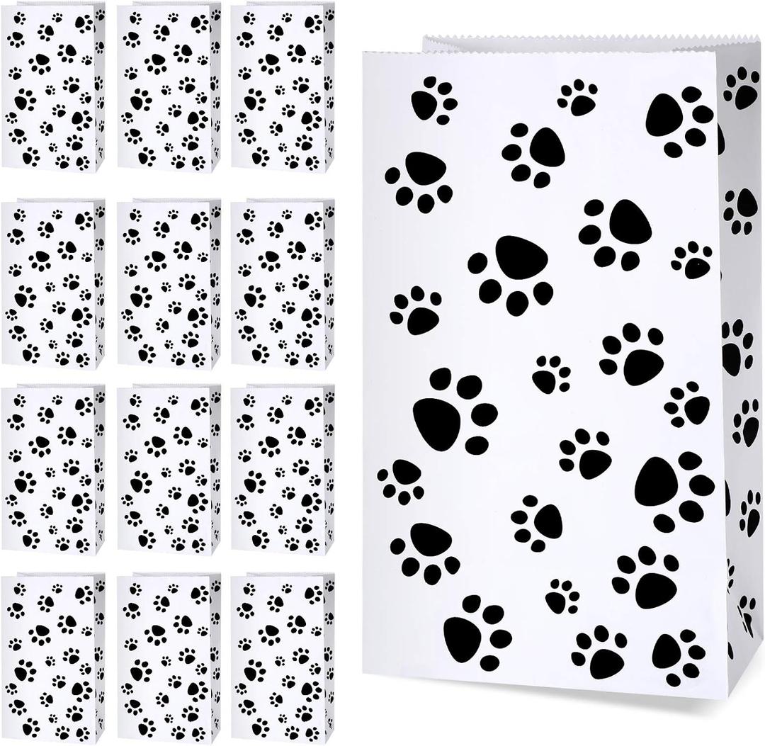 Blulu 36 Pack Dog Paw Gift Paper Bags Dog Paw Treat Goodie Bags Party Favors for Cat Pet Party Favor (White Black)
