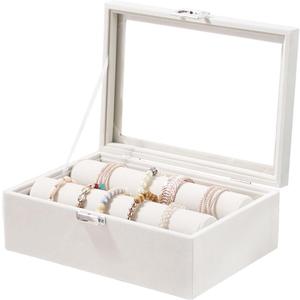 Bracelet Holder Organizer Box, Jewelry Storage Case with 2 Rods, Bangle Watch Display Tray for Women Girls (Beige)