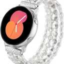VISOOM Unique Beaded Bracelet Compatible for Samsung Galaxy Watch 8/7/6/5/4 40/44mm Bands/Active 2 Watch 4 Classic 42mm Band Women, 20mm Handmade Cute Stretchy Boho Bracelet for Galaxy Watch 5 pro (Small, Silver)