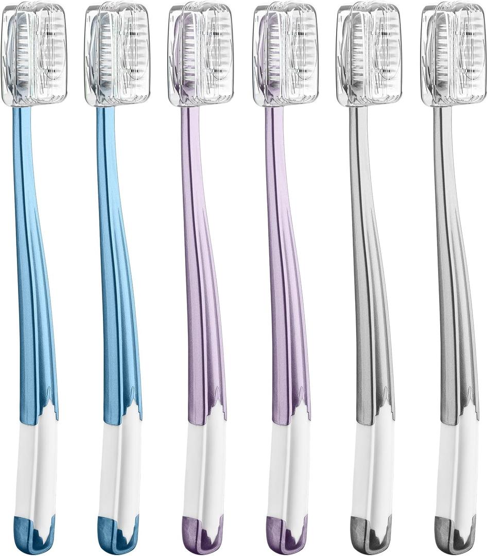 Soft Toothbrushes for Adults, Manual Soft Bristle Flossing Toothbrush with Covers, Periodontist Design Tapered Bristles for Sensitive Teeth and Gums, 6 Count