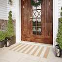 LEEVAN Outdoor Porch Rug 24"x51", Washable Front Door Mat, Spring Plaid Welcome Mat Outside Entrance, Tan and White Striped Outdoor Entryway Rug, Farmhouse Buffalo Porch Layered Doormats Entry