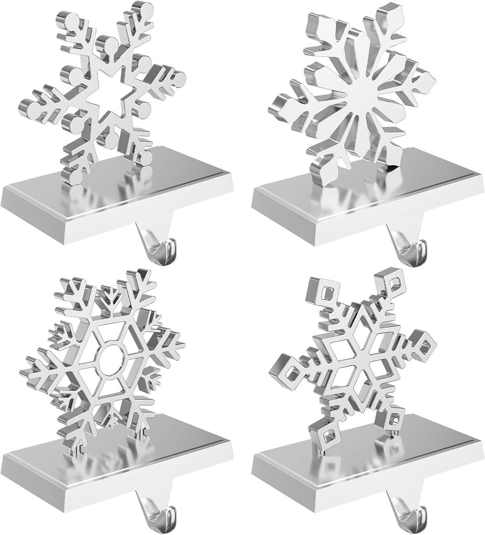 Christmas Stocking Holders for Mantle Weighted Metal Stocking Hangers Hooks for Fireplace Christmas Decorations (Set of 4)