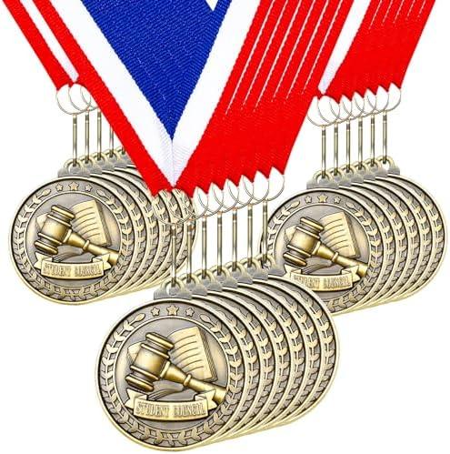 Quelay 30 Pcs 2'' Award Medals Bulk Gold Winner Medals with Neck Ribbons Metal Trophy Award Prize Gift for Tournaments, Competitions, Party, Kids and Adults