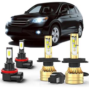 Fit for Honda CR-V CRV 2007 2008 2009 2010 2011 2012 2013 2014 LED Light Combo, 9003/H4 High Low Beam H11 Fog Lights,22000lm,50000hours,6000K White,Plug and Play,Pack of 4
