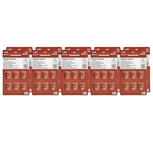 Amazon Basics 42-Pack Hearing Aid Size 312 Zinc-Air Batteries, 1.45 Volt, Brown Tab, 4-Year Shelf Life, Child-Safe Package (Use Scissors to Open)