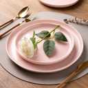 GBHOME 24-Piece Ceramic Dinnerware Set for 6, Handpainted Plates, Pasta Bowls & Bowls Set with Rustic Terracotta Underside, Scratch-Resistant, Dishwasher & Microwave Safe,Speckled Glaze Pink