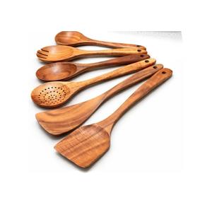 6-Piece Wooden Utensil Set – Premium Teak Wood Cooking Spoons & Spatulas, Non-Stick, Heat-Resistant, Durable & Eco-Friendly Kitchen Tools for Cooking & Serving
