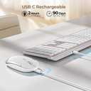 seenda Wireless Keyboard and Mouse Combo, Rechargeable Quiet Keyboard Mouse, Sleek and Ultra Thin Design, Full-Size with Number Pad for Windows, Laptop, PC, Notebook, Desktop- Silver and White