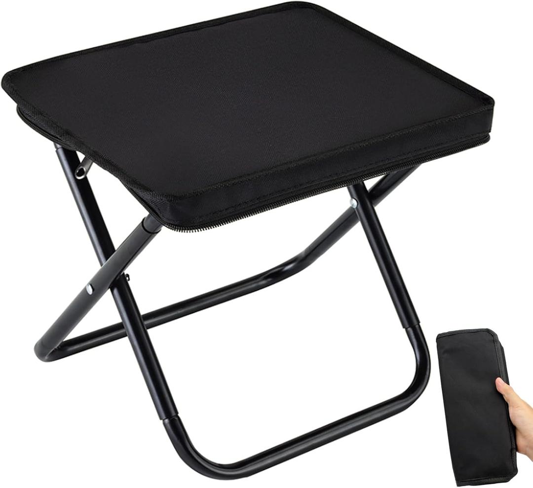 Camping Stool, Portable Folding Stool with Carry Bag, 12in Portable Folding Chair 1.6Lbs Collapsible Camp Stool Outdoor Footstool for Travel Walking Hiking Fishing Picnic Barbecue, Black 