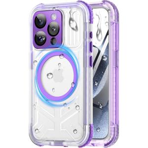 for iPhone 15 Pro Max Waterproof Case, Screen Protector, Lanyard, IP68 Military Full Body Shockproof, for Water Sports Outdoor Work, Funda para 15 Pro Max Impermeable, 6.7" Purple