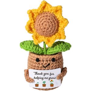 Appreciation Gifts for Teacher,Positive Emotional Handmade Crochet Support Sunflower,Thank You for Helping Me Grow,Teacher's Birthday Thank You Gift,Christmas,Graduation Presents