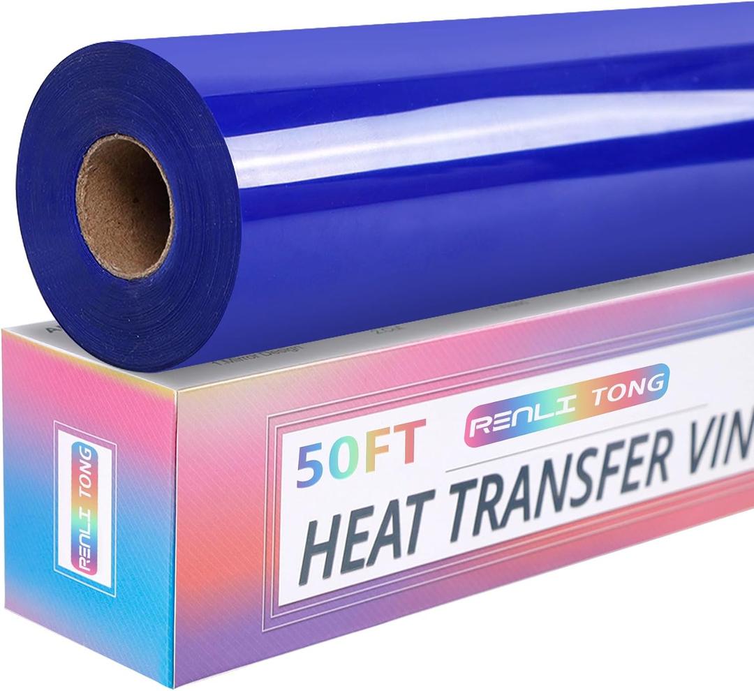 RENLITONG Royal Blue Iron on Vinyl 12Inch by 50ft Roll Heat Transfer Vinyl for T-Shirt Royal Blue HTV Rolls for All Cutter Machine - Easy to Cut & Weed for Heat Transfer Design