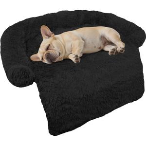 GGIB Calming Dog Bed Fluffy Plush Dog Mat for Furniture Protector with Removable Washable Cover for Large Medium Small Dogs and Cats (Small,Black) (35.0"L x 31.0"W x 5.0"Th)