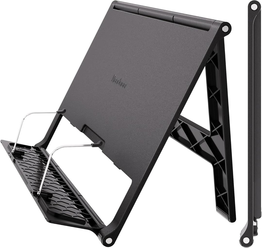 Readaeer Portable Book Stand Free Angle Adjustable Book Holder for Thick Textbook Collapsible Lightweight Book Rest (Black)