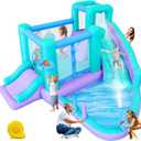 Bestsun Inflatable Bounce House Water Slide, 141 x 138 x 78 Inches Blow Up Water Slides, Splash Pool, Basketball, Ring Toss Game, Target Balls, Water Cannon, Climbing Wall, Blower Included