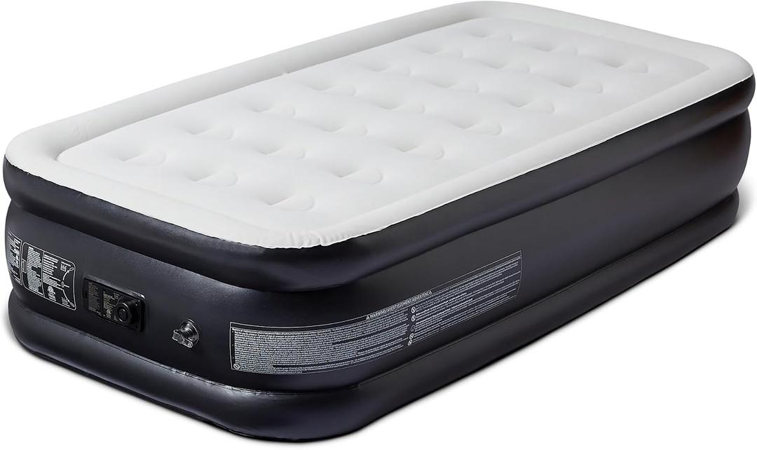 Amazon Basics Inflatable Air Mattress, Twin Size, 18 inch Height, with Built-in Electric Pump