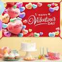 Extra Large Happy Valentines Day Backdrop Banner 73 x 43.3 Inch Conversation Heart Romantic Love Background Valentines Backdrops Photo Booth Props for Photography Anniversary Party Decoration
