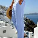Mens Linen Pants Casual Beach Yoga Pants Elastic Waist Drawstring Straight Leg Loose Lightweight Trousers with Pockets (Blue, XXL)