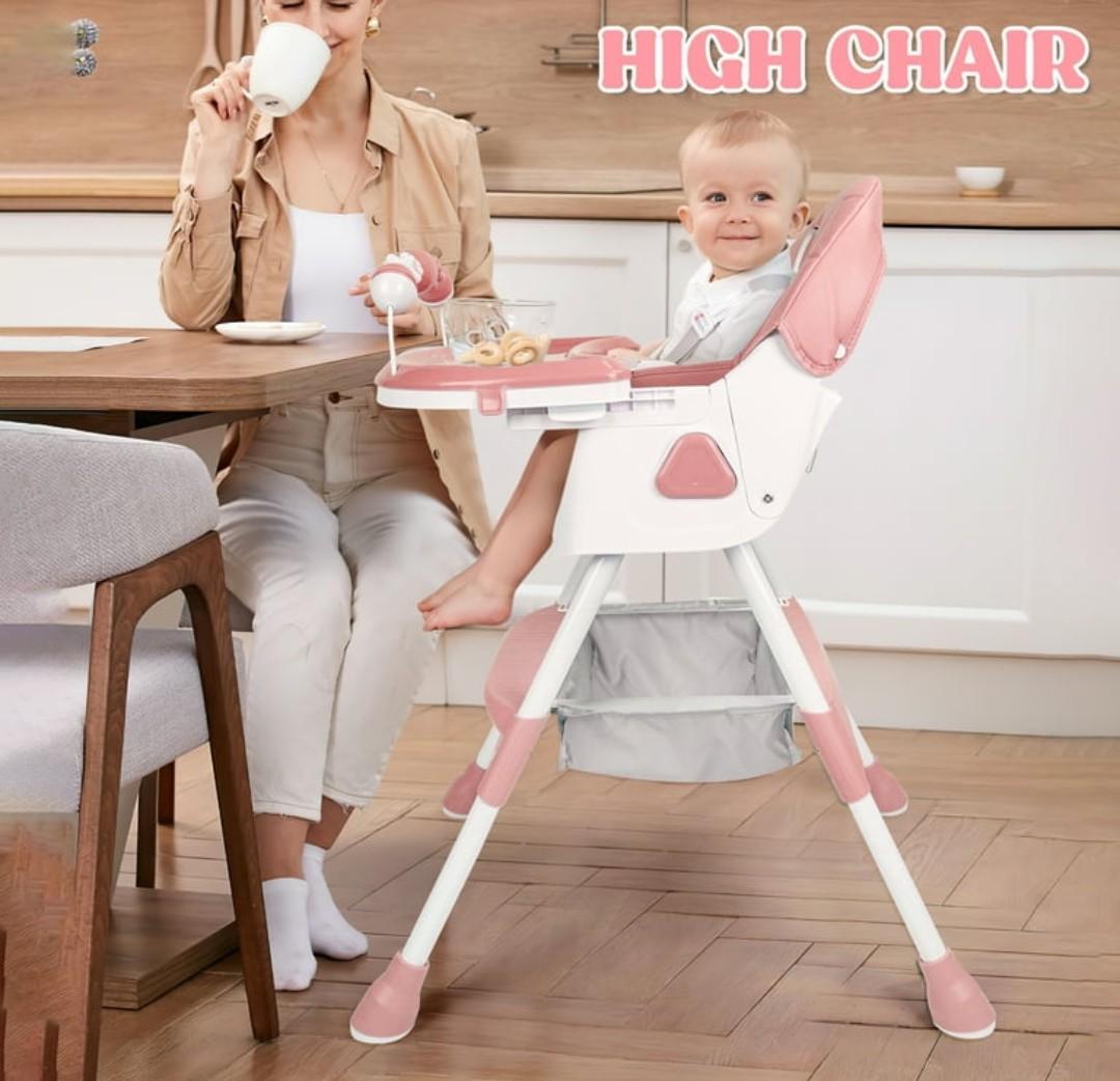 High Chairs for Babies and Toddlers, 4 in 1 Convertible Baby High Chair, Portable High Chair for Travel with Adjustable Height and Back, Foldable High Chair with Wheels& Pu Cushion