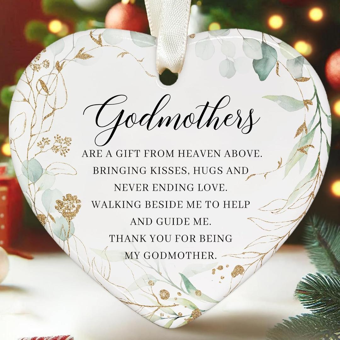 7 x Godmother Christmas Ornament - Godmother Ornaments from Godchild - Godmom Gifts for Christmas from Godchild - Ceramic Hanging Ornament 2025