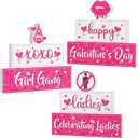 Suzile 3 Pcs Galentine's Day Wooden Sign Table Decor Pink Glitter Happy Galentines Day Tabletop Centerpiece Celebrating Galentine's Day Gifts Desk Mantel Shelf Decoration