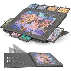 1500-Pc Tilting Puzzle Board with 8 Drawers & Cover, Adjustable Jigsaw Puzzle Table with Built-in Easel/Stand, Lightweight & Portable Boards with Storage for Adults, with 3 Angle Adjustments
