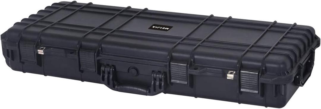 MEIJIA Portable Rolling Waterproof All Weather Hard Rifle Case,Gun case with Wheels,Customizable Fit Foam Included,Fit for Rifle,Guns,Shotguns, Airsoft Gun (38.34"x17.87"x6.22", Black)
