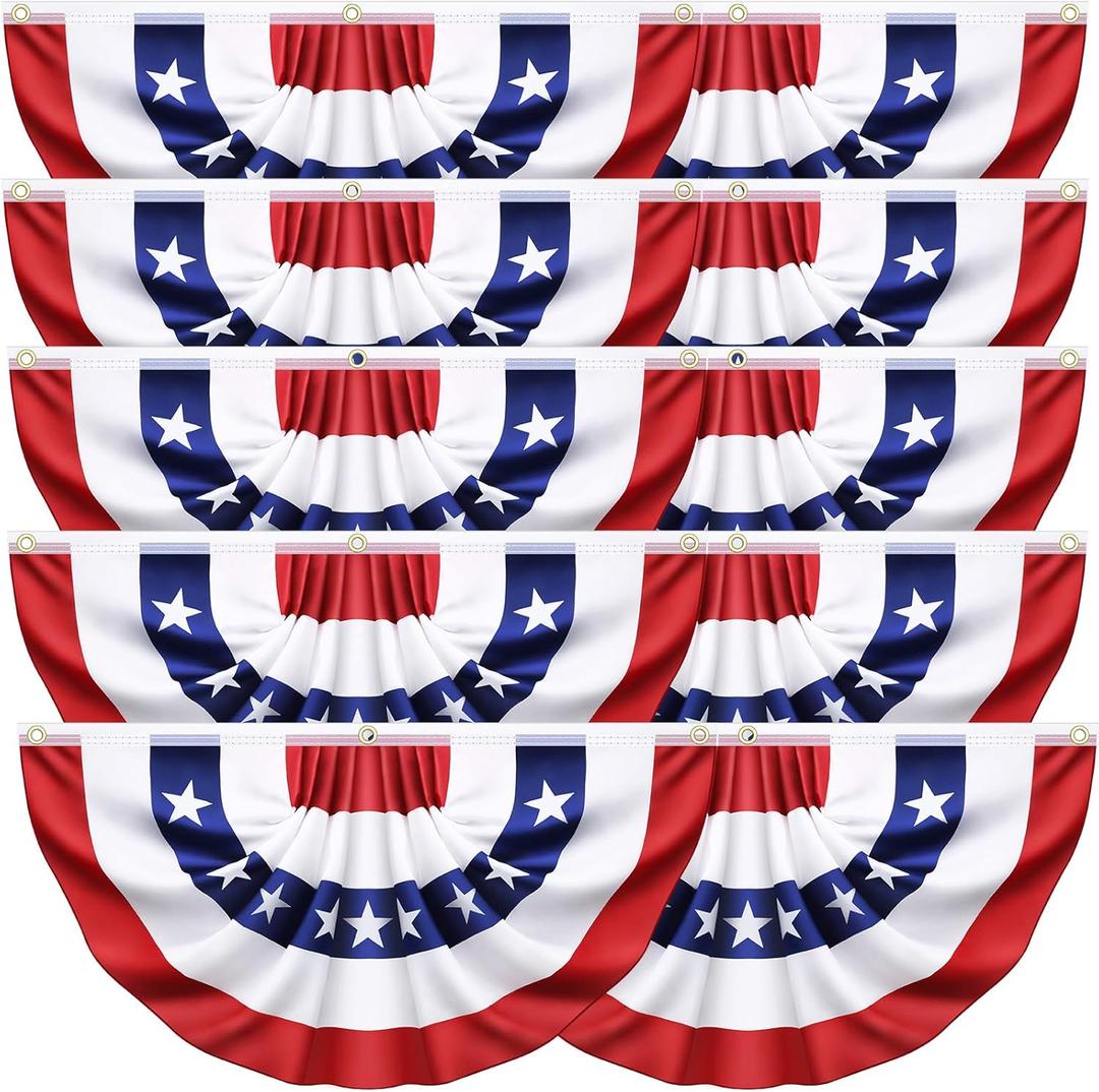 6 Pack USA Pleated Bunting Fan Flags, 1.5x3 Ft USA Patriotic Half Fan Banner American Flag Decoration Bunting for Outside Red White and Blue Decor Memorial Day Independence Day 4th of july Decorations