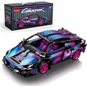 Sosuy Building-Block Race-Car Set, 1:18 Technical Model Kit 586 Pcs DIY Pull-Back Cyberpunk Toy for Boy Girl Kid Age 6+ Year, Birthday Gift for Teen Adult Display, Speed Super Sports Cars Bricks Icons, Cyberpunk1