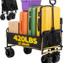 37.8" L Collapsible Wagons Carts Foldable 420lbs Heavy Duty Beach Wagon Folding Utility Wagon with 360°Rotatable All-Terrian Wheels & 90°Adjustable Handle for Camping Garden Sports Shopping Groceries