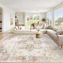 Area Rug 10x12 Washable Rug, Vintage Boho Medallion Rugs Non-Slip Soft Low Pile Large Distressed Rug Indoor Retro Carpet for Living Room Bedroom Dining Room Home Office (Brown, 10'x12')