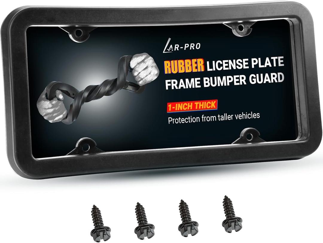 AR-PRO Ultimate License Plate Bumper Guard with Mounting Hardware - 1" Thick Rubber License Plate Frame Protects Bumper from Scratches and Dents - Universal Fit for Cars, Trucks, SUVs, and Vans