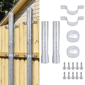 Fence Post Extension for 2-3/8" OD 12" Metal Posts, Heavy Duty Seamless Steel Fence Height Extender, Hot-Dip Galvanized Post Sleeve Riser Kit with Screws, Brackets and Caps, Pack of 2