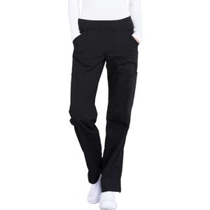 CHEROKEE Workwear Professionals Women Scrubs Pant Mid Rise Straight Leg Pull-on Cargo WW170T, Small Tall, Black