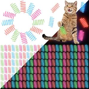 Sosation 200 Pcs Glow in The Dark Springs Cat Toys Kittens Wide Colorful Springs for Indoor Cats Jelly Color Plastic Coil Spiral Interactive Play Kitten Toys for Chase, Hunting and Exercise