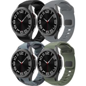 Rugged No Gap Silicone Watch Band for Samsung Galaxy Watch 7 FE 6 5 4 Band 44mm 40mm/Galaxy Watch 6 Classic Bands 47mm 43mm/Galaxy Watch 5 Pro 45mm/Watch 4 Classic 46mm 42mm,Sport bands Men Women (02-Black/Green/camouflage/deep gray)