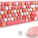 MOFii Wireless Keyboard and Mouse Combo, Retro Typewriter Keyboard with Multi-Media Function Keys and Number Pad Compared for PC Computer Windows (Pink Colorful)