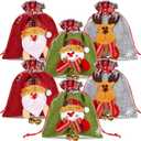 Amylove 6 Pieces Christmas Gift Bags with Drawstrings Xmas 3D Reusable Goody Bags for Christmas Party Favor Wrapping Supplies Bulk(Bell Style)