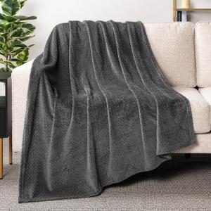 PAVILIA Soft Fleece Dark Grey Throw Blanket for Couch, Lightweight Plush Warm Blankets for Bed, Fuzzy Cozy Flannel Blanket Throw for Sofa, Travel, Jacquard Pattern, Charcoal Gray, 50x60 inch