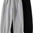 SOLY HUX Girl's Elastic Waist Sweatpants Casual Thermal Lined Jogger Pants with Pockets 2 Piece Set (11 Years, Grey and Black)
