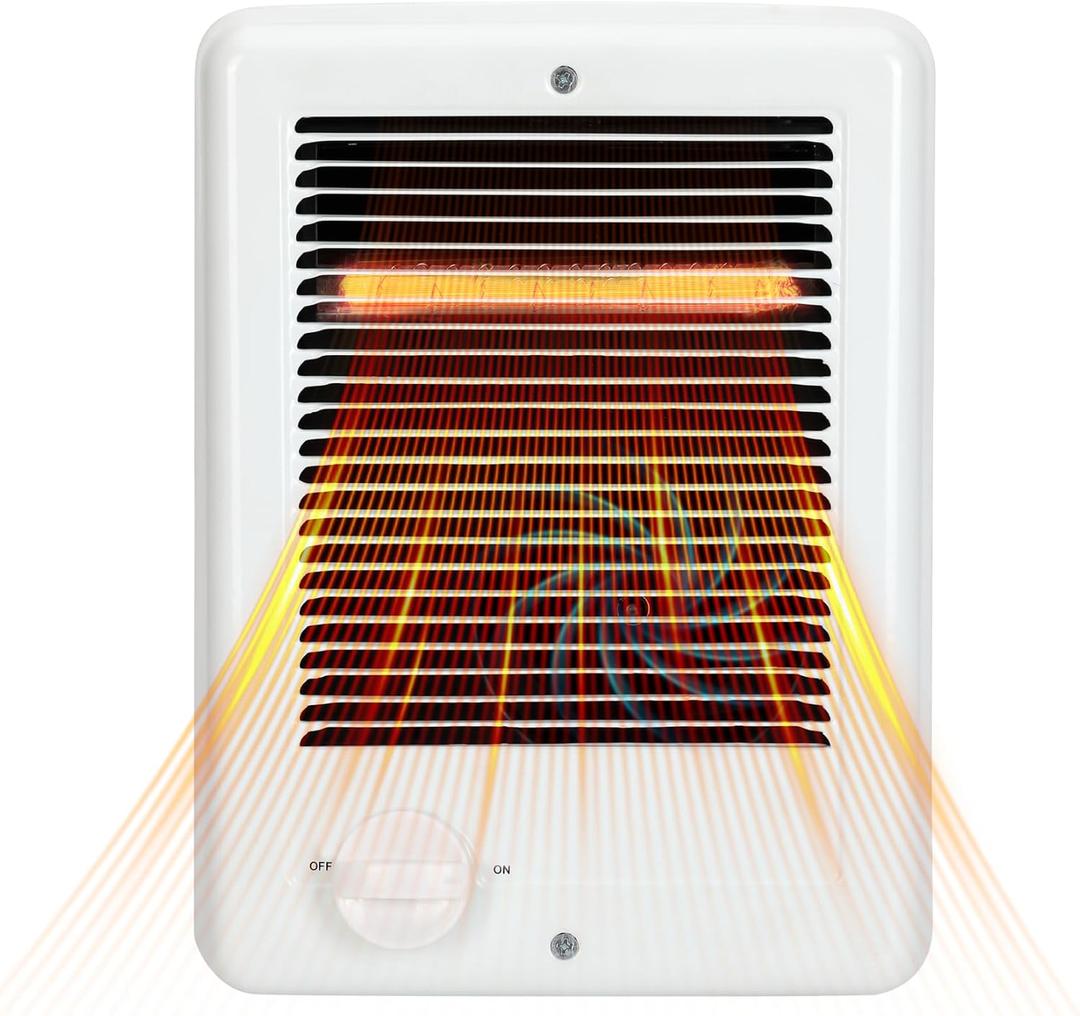 Upgraded CSC151TW In Wall Heater  1500 Watts, 5120 BTU, 120 Volts, Built-In Thermostat, Fast-Heating Complete Unit, Electric Wall Heater for Indoor Rooms & Bathrooms