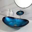 Blue Glass Vessel Sink 22x14 Inch Bathroom Sink Set, 21.6" x 14" x 6.6"