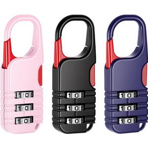 3 PCS Mini Padlock 3 Digit Small Combination Locks Set Gym Locker Waterproof Luggage Lock for Backpack, Diary, Zipper, Black Blue Pink